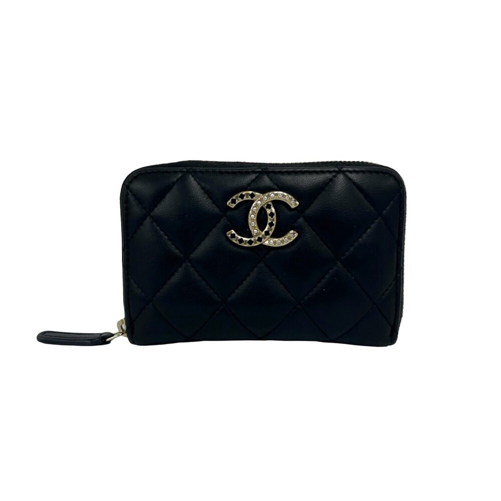 CHANEL Matelassé Coco Mark Lambskin Bi-fold Wallet Mini Black 24138